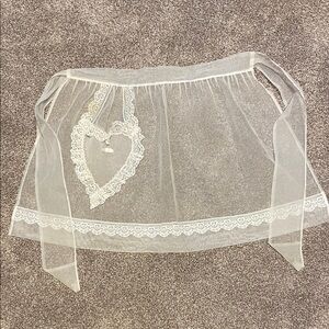 Sheer White Lace Half Apron with Heart Accent Vintage